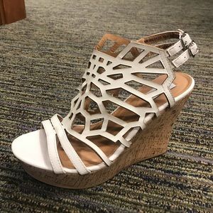 White laser cut wedges size 8